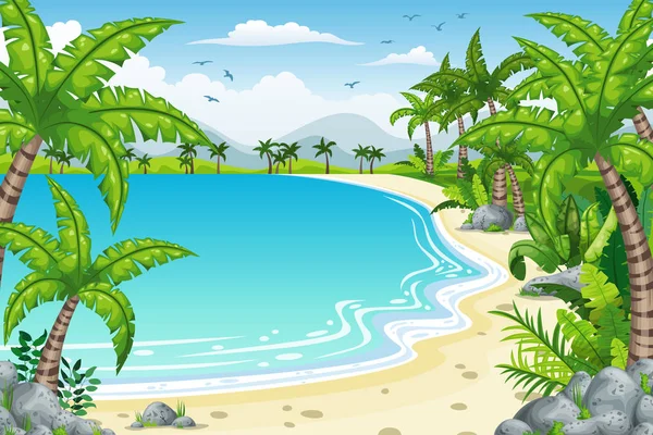 Illustrazione di un paesaggio costiero tropicale — Vettoriale Stock