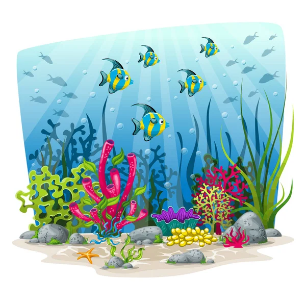 Illustration of an underwater landscape with animals and plants — Stock Vector