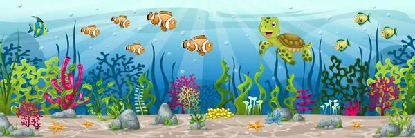 Illustratie van een onderwater landschap met dieren en planten — Stockvector