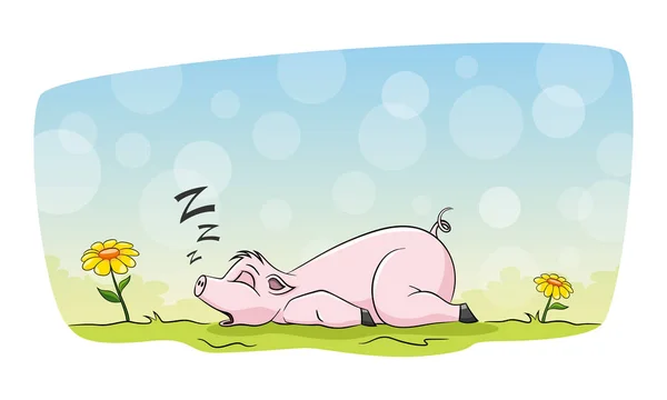 Dulce cerdo está durmiendo en un prado — Vector de stock