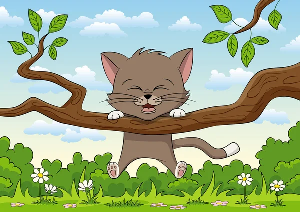 Petit chat ist jouer sur une branche — Image vectorielle