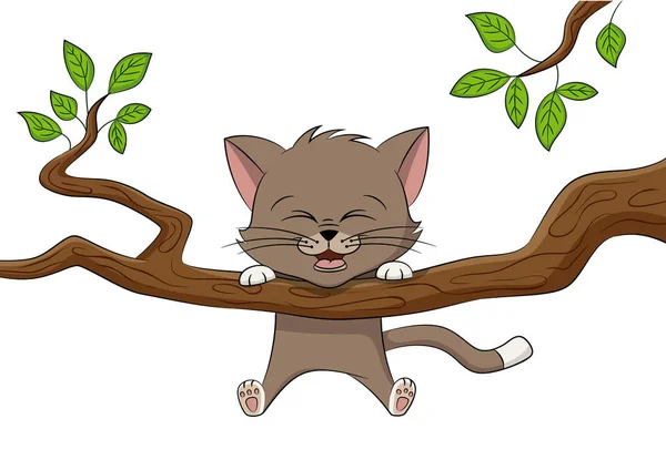 Pequeño gato ist jugando en una rama — Archivo Imágenes Vectoriales