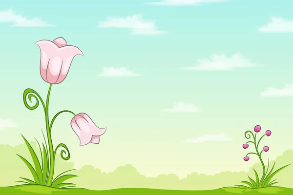 Cartoon natuur landschap met bloemen — Stockvector
