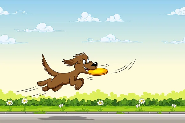 Anjing menangkap frisbee saat melompat. - Stok Vektor