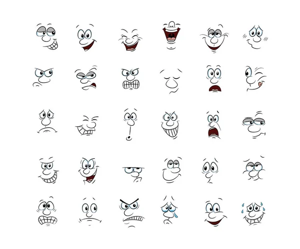 Koleksi dari 30 wajah karakter, gambar tangan - Stok Vektor