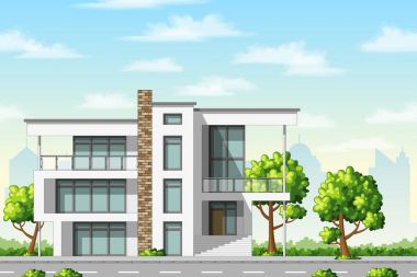 Ağaçlar ile modern küp ev çizimi