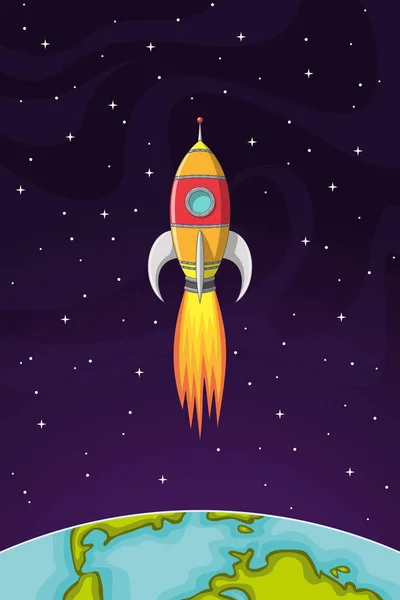 Space rocket flying in space out of the Earth — Stock Vector