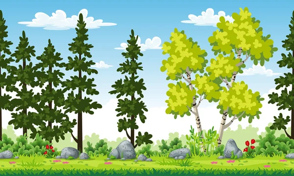 木々 や花とした夏の風景 — ストックベクタ