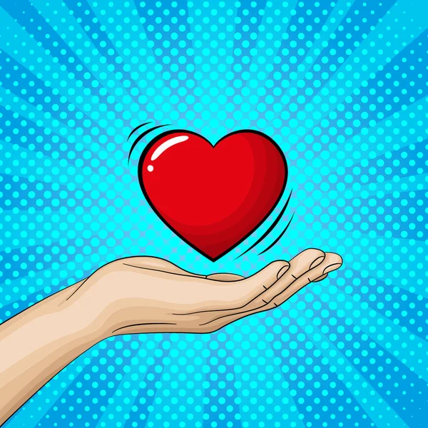 Hand ist holding a big red heart. — Stock Vector