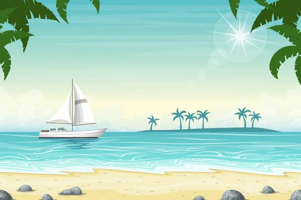 Tropisch strand landschap met boot — Stockvector