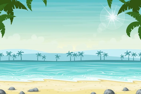 Trópusi tengerparton fekvő pálmafákkal — Stock Vector