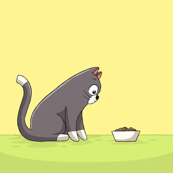Cat Looks After Food — Stok Vektör