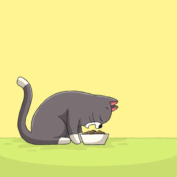 Cat Eats Her Food — стоковый вектор