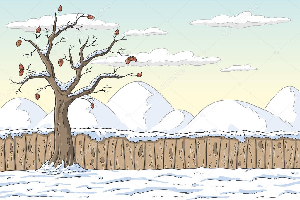 Winter Landscape With Fence