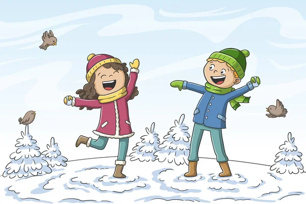 Kinder spielen im Schnee — Stockvektor