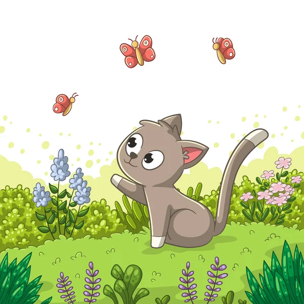 Kleine kat in het weiland — Stockvector