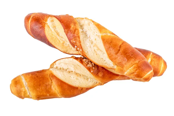 Panecillos rollos de lejía pan típico alemán aislado en blanco — Foto de Stock