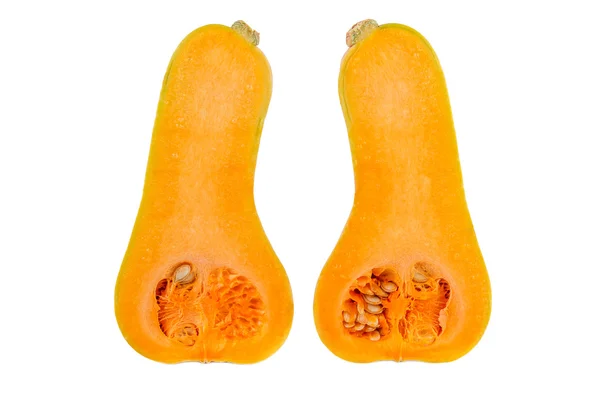 Two halves of butternut squash isolated on white background — Stock fotografie