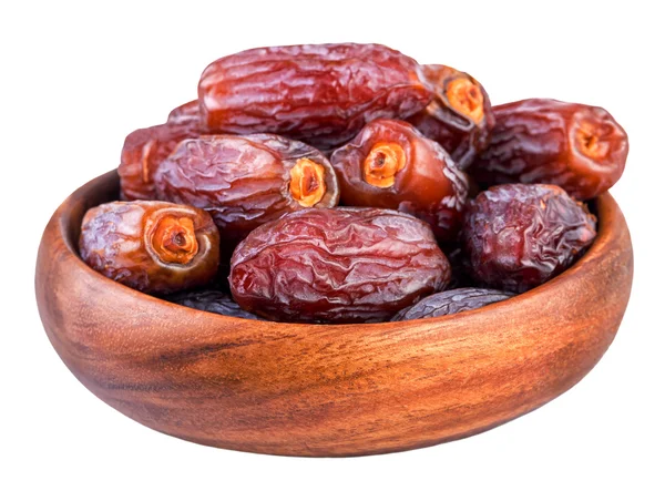 Dried dates. Bowl with dry dates isolated on white — Stock Photo, Image