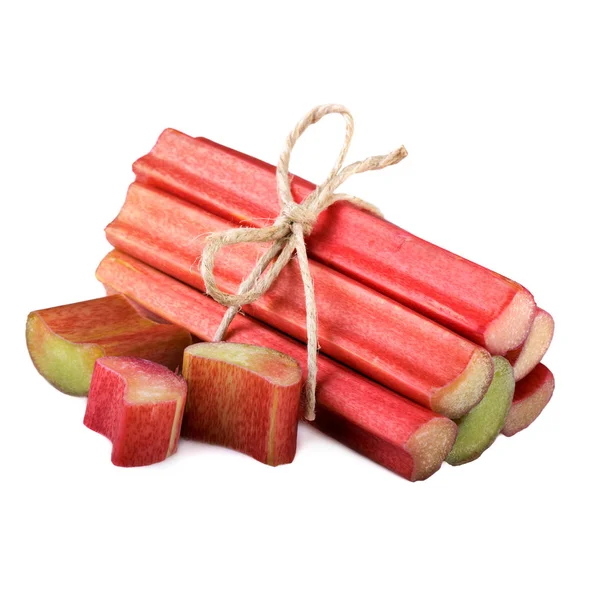 Fresh rhubarb pieces on white — Stock Photo, Image