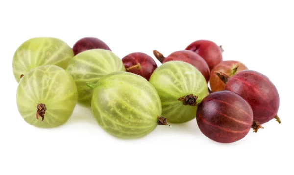 Gooseberry closeup green red gooseberries isolated on white — Stock Photo, Image