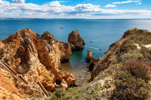 Widok Ponta Piedade Wybrzeża Atlantyku Pobliżu Lagos Algarve Portugalia — Zdjęcie stockowe