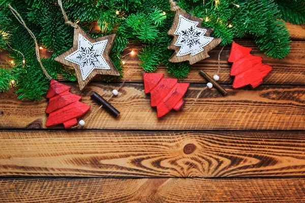 Natal Vintage Fundo Decoração Tradicional Natal Vermelho Sobre Madeira Velha — Fotografia de Stock