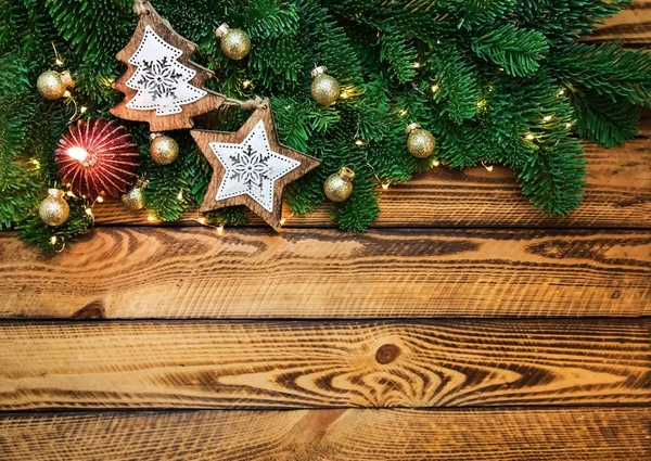Kerst Vakantie Achtergrond Met Lichte Kerstbomen Rode Kaars Rechtenvrije Stockfoto's