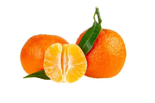 Mandarin Fruits Whole Halved Isolated White — Stock Photo, Image