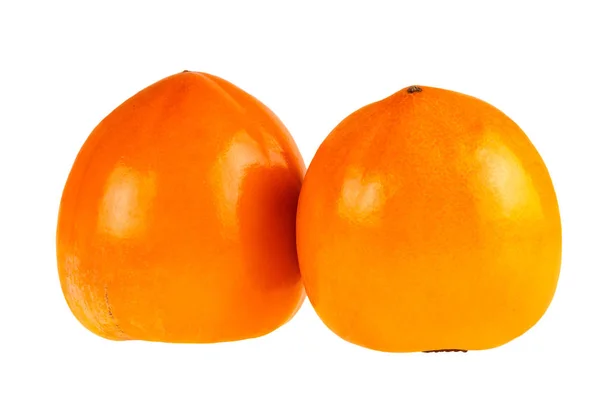 Two Persimmon Whole Fruit Closeup Isolated White Persimmon Retouched Image — Stock Photo, Image