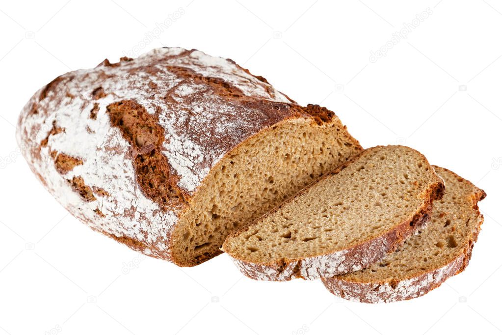 Rye bread half and two slices isolated cut out 