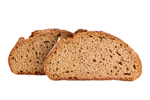 黑麦面包片 在白色背景下隔离的特写中 — 图库照片