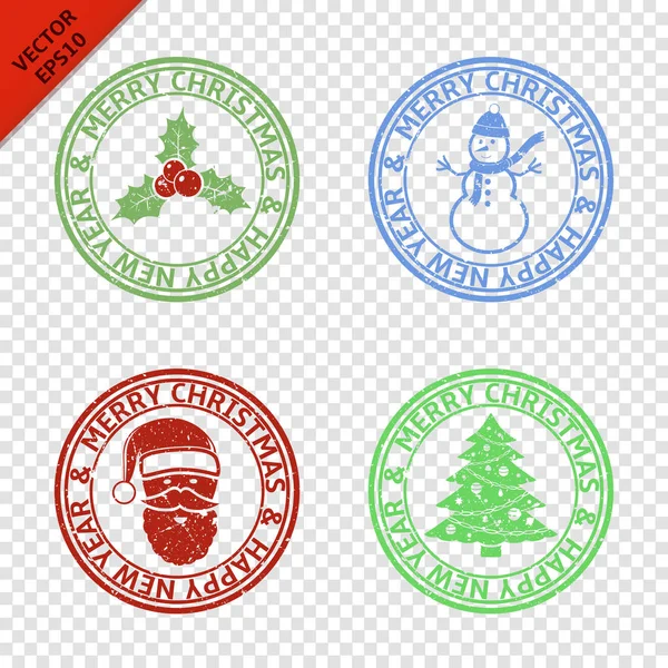 Frohe Weihnachten Briefmarken mit weihnachtlichen Kunstelementen — Stockvektor