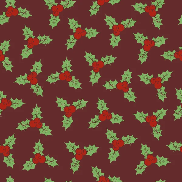 Vintage motif de Noël sans couture avec des baies de houx — Image vectorielle