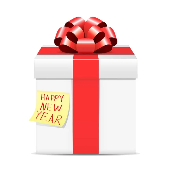 Coffret cadeau et note en papier avec texte Bonne année — Image vectorielle