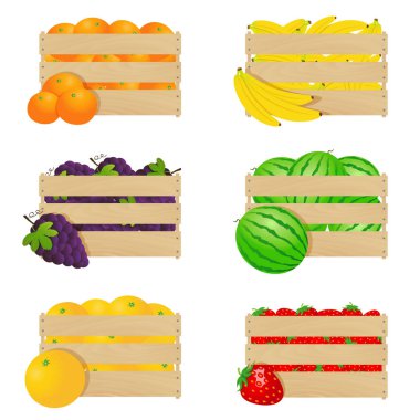 Taze meyve ile ahşap kutular