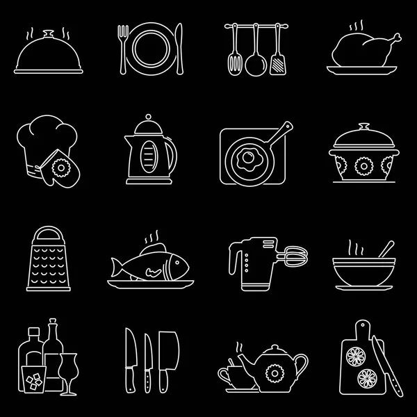 Sada řádku vaření, kuchyňské náčiní a potravin ikony — Stockový vektor