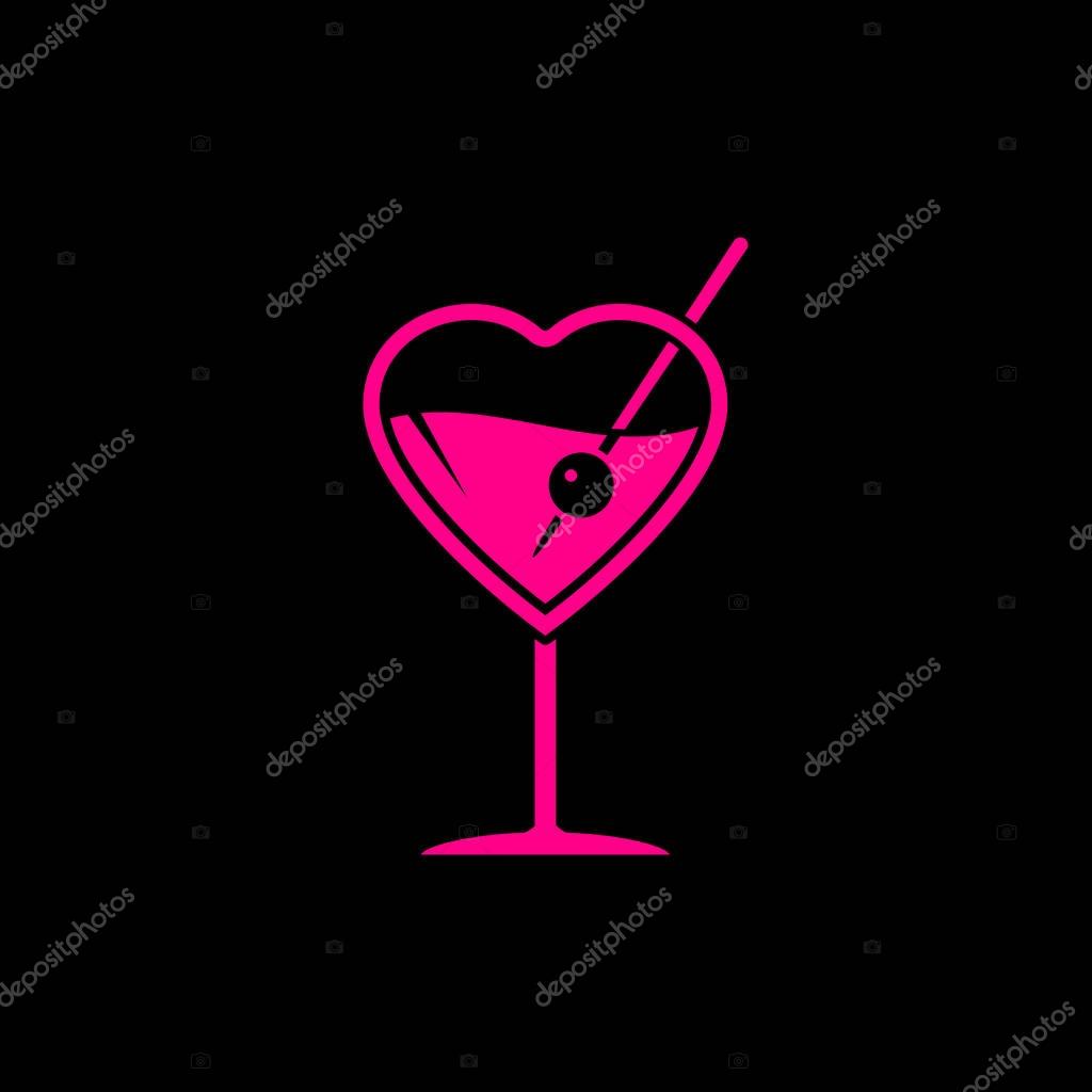 Martini cocktail icon in heart shape