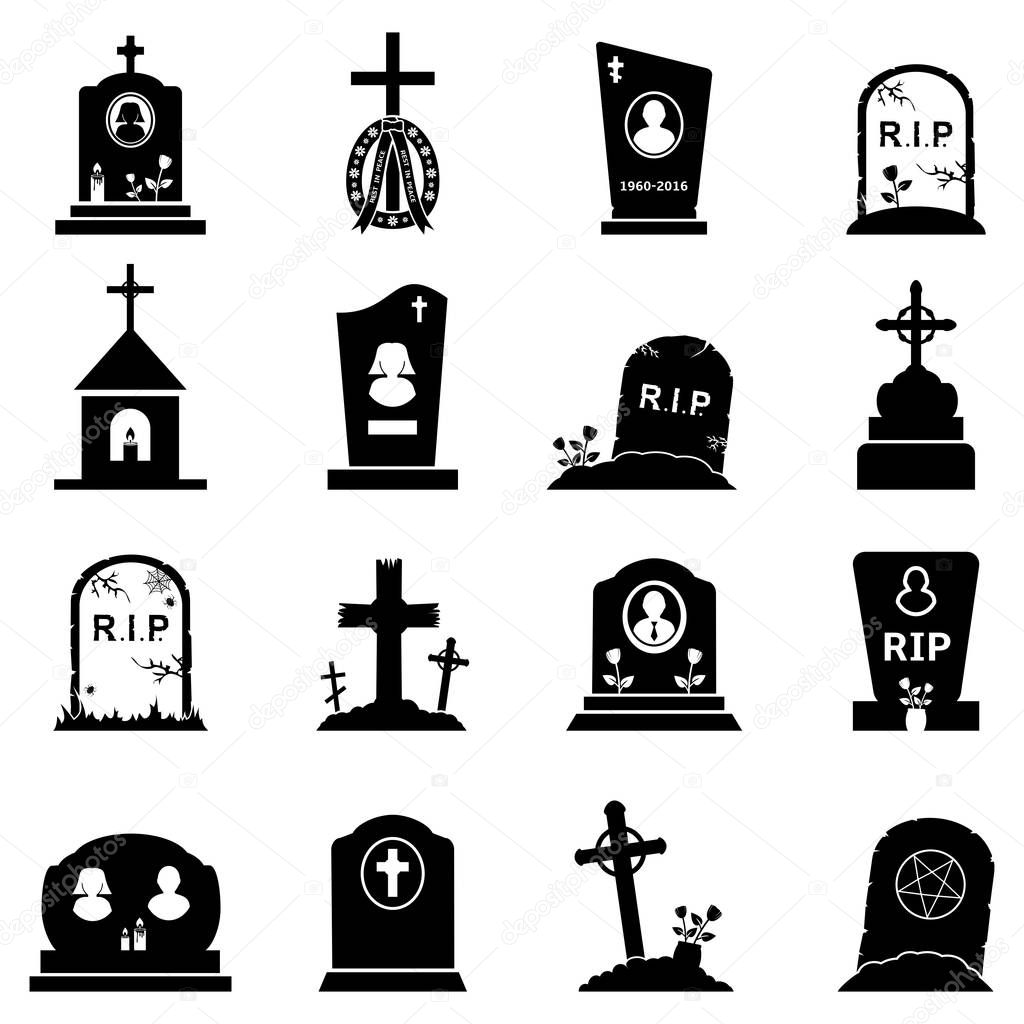 Abstract vector set of gravestones and tombstones icons 