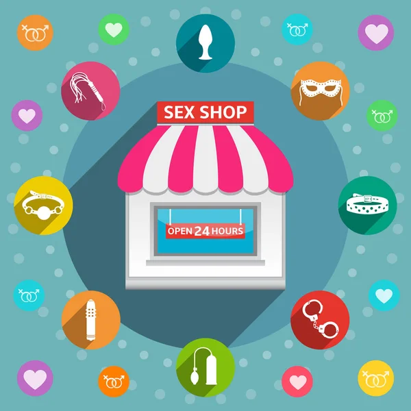 Sex shop concetto di design piatto — Vettoriale Stock