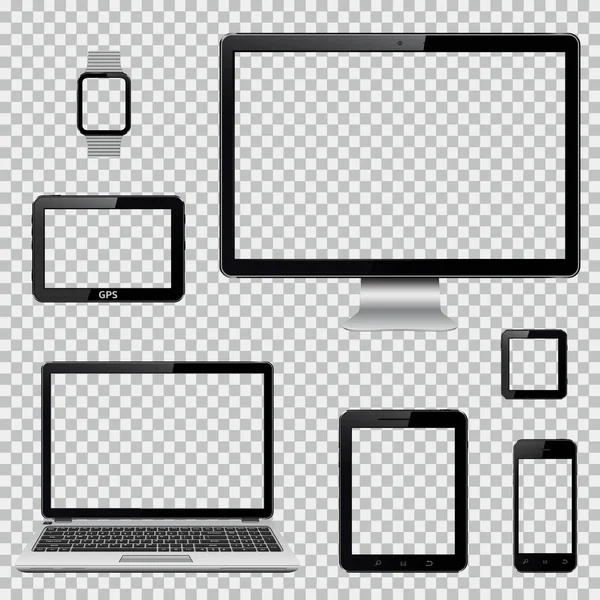 Gerçekçi bilgisayar monitör, dizüstü bilgisayar, tablet, cep telefonu, akıllı izle ve Gps navigasyon sistemi cihazı ile şeffaf perde seti