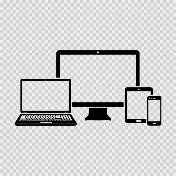 Icônes des appareils électroniques sur fond transparent — Image vectorielle