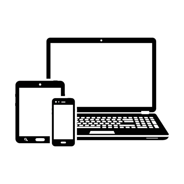 レスポンシブ デザインのノート パソコン、タブレット、スマート フォンの画面アイコン — ストックベクタ