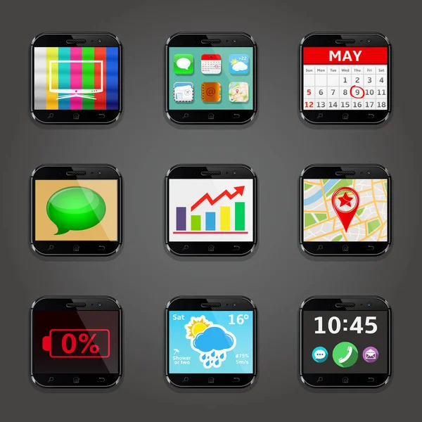 Uppsättning av appikoner i mobiltelefon stil — Stock vektor