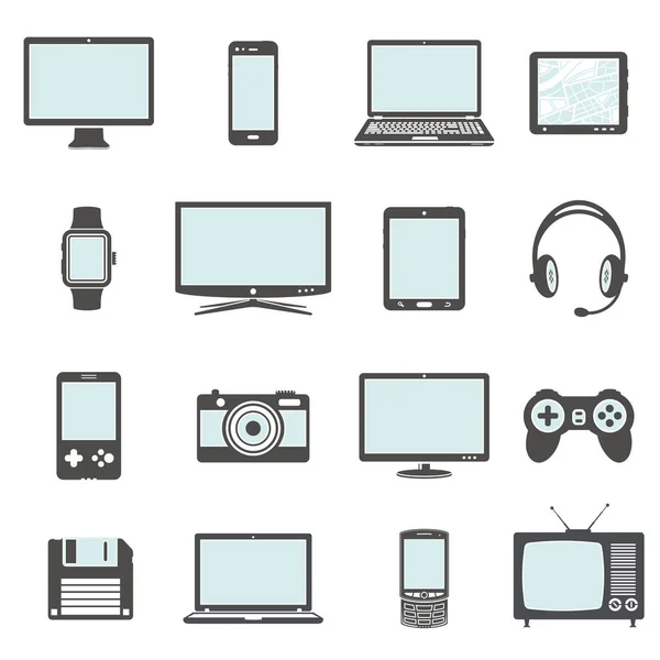 Dispositivos digitales modernos e iconos de aparatos electrónicos — Vector de stock
