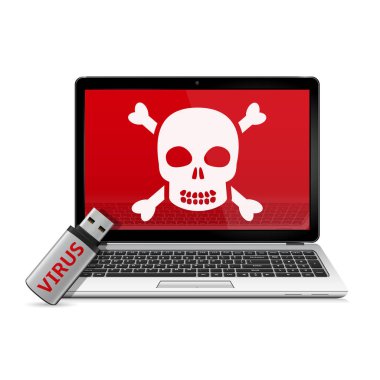 USB flash sürücü bilgisayar virüsü ve enfekte dizüstü bilgisayar ile