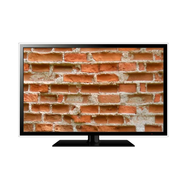 Smart TV со стеной из брикетов на экране — стоковое фото