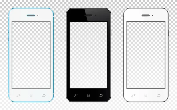 Zestaw nowoczesnych smartfonów z przezroczystym ekranem na białym tle — Wektor stockowy