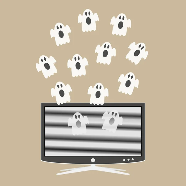 Los fantasmas vuelan fuera de la pantalla del televisor — Vector de stock