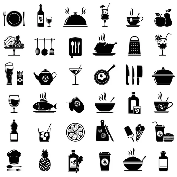 Iconos de cocina, utensilios de cocina, alimentos y bebidas — Vector de stock